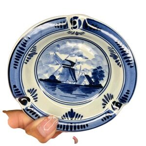 Delfts Holland 10A Blue Windmill Ashtray Small Trinket‎ Dish Decorative Plate